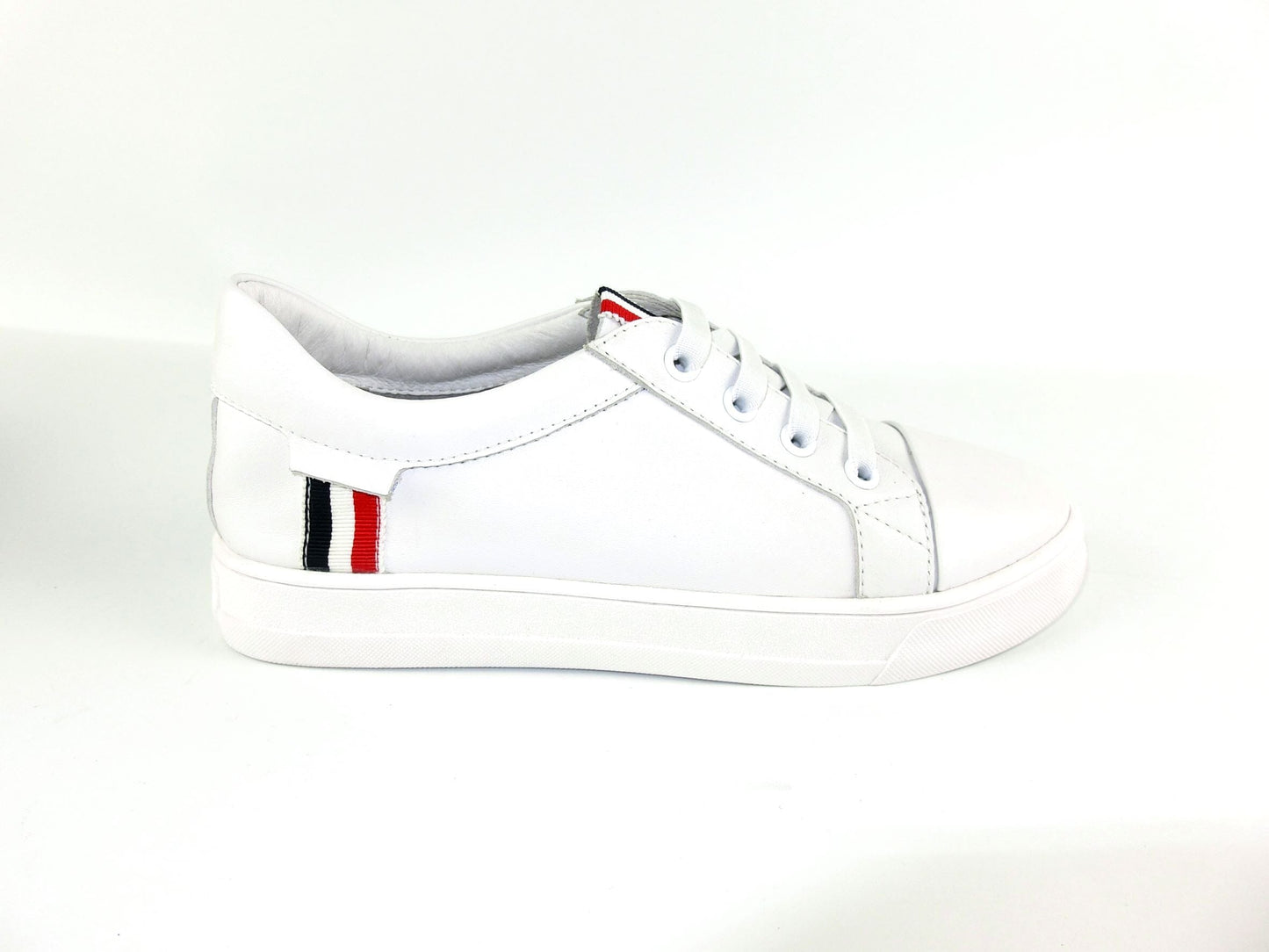 SS22003 Genuine leather sneakers with extra cushions- White with Blue/Red ribbons sneakers Sam Star Shoes 37/4 White blue/red 