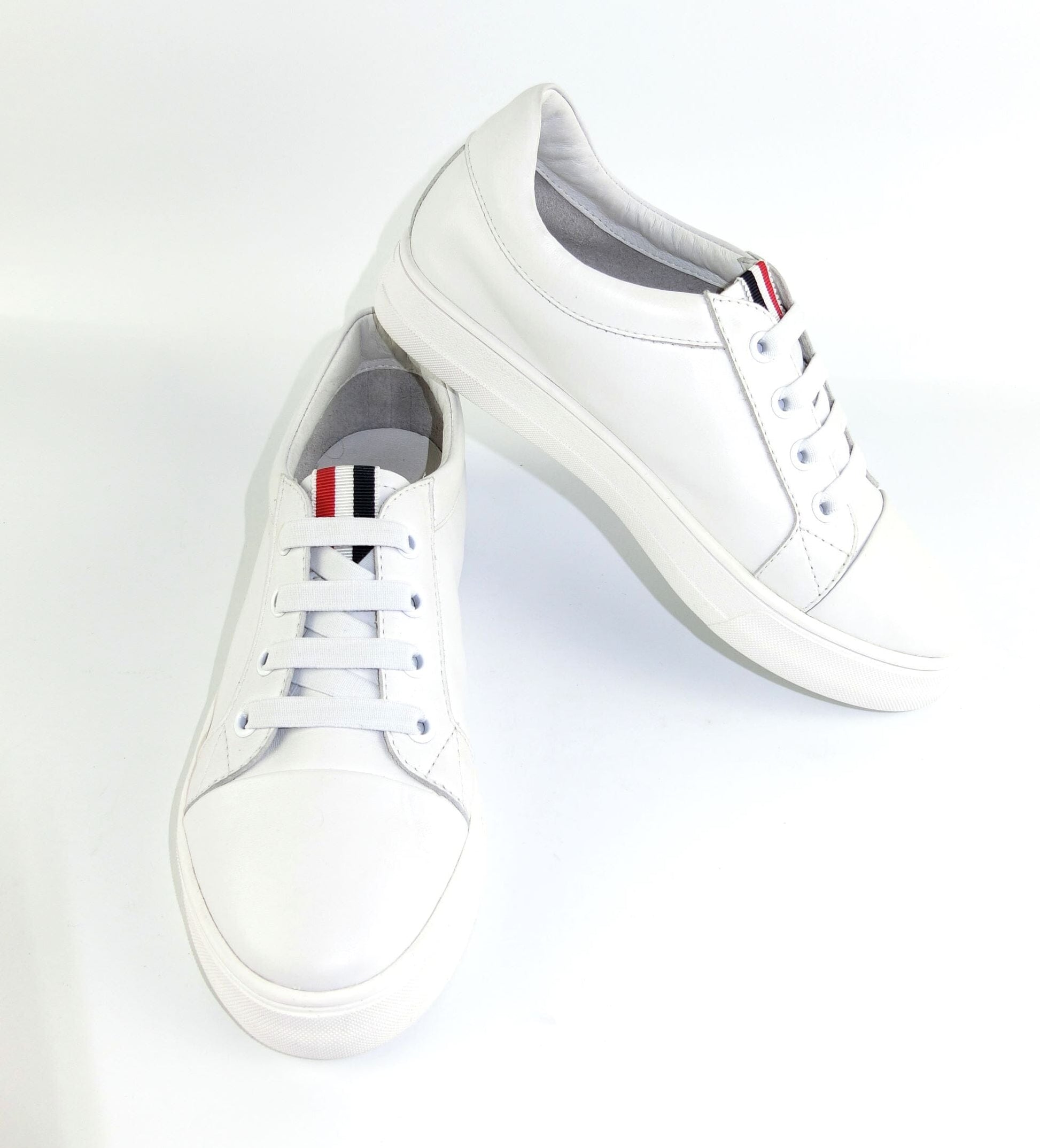 SS22003 Genuine leather sneakers with extra cushions- White with Blue/Red ribbons sneakers Sam Star Shoes 