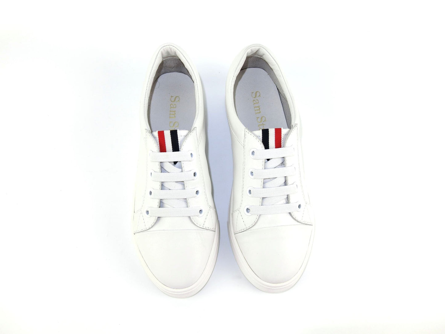 SS22003 Genuine leather sneakers with extra cushions- White with Blue/Red ribbons sneakers Sam Star Shoes 36/3 White blue/red 