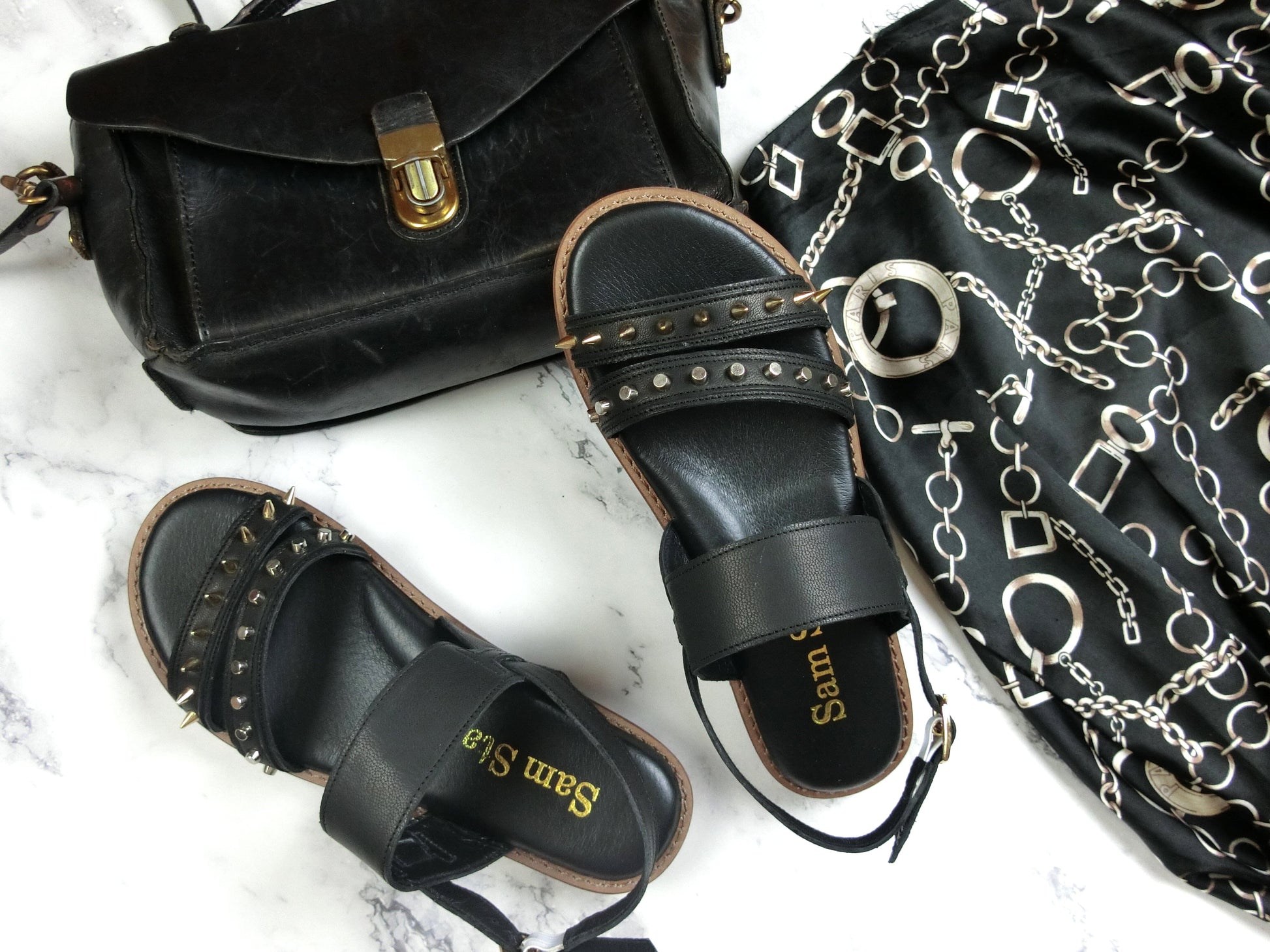 SS22018/19 Leather flat sandals with studs detail Sam Star Shoes Black 7 (40) 