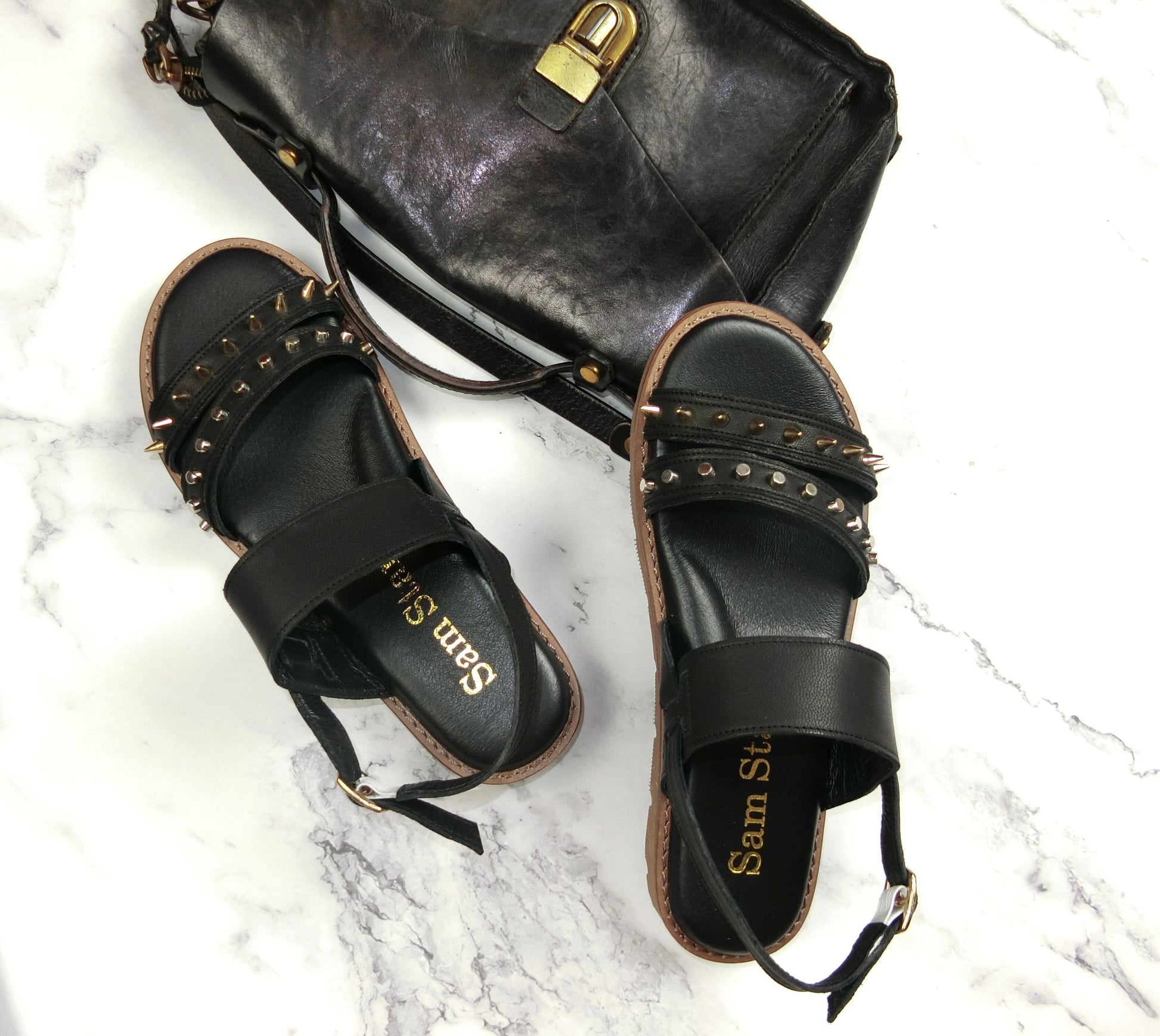 SS22018/19 Leather flat sandals with studs detail Sam Star Shoes Black 3 (36) 