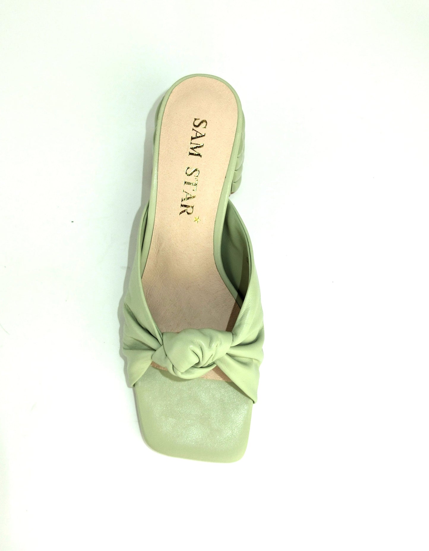 SS22013 Genuine leather bow tie block heel sandals in Mint sandals Sam Star Shoes 