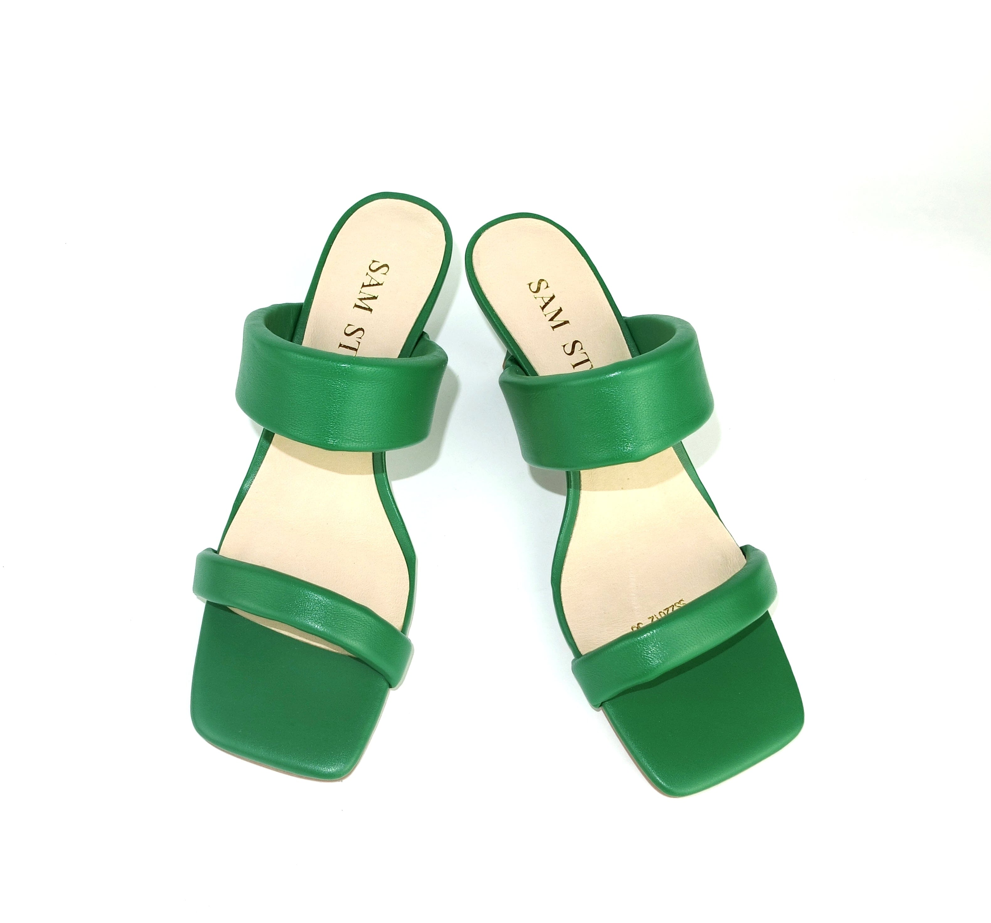 SS22012 Genuine leather puffy straps sandals in Green size 3 only