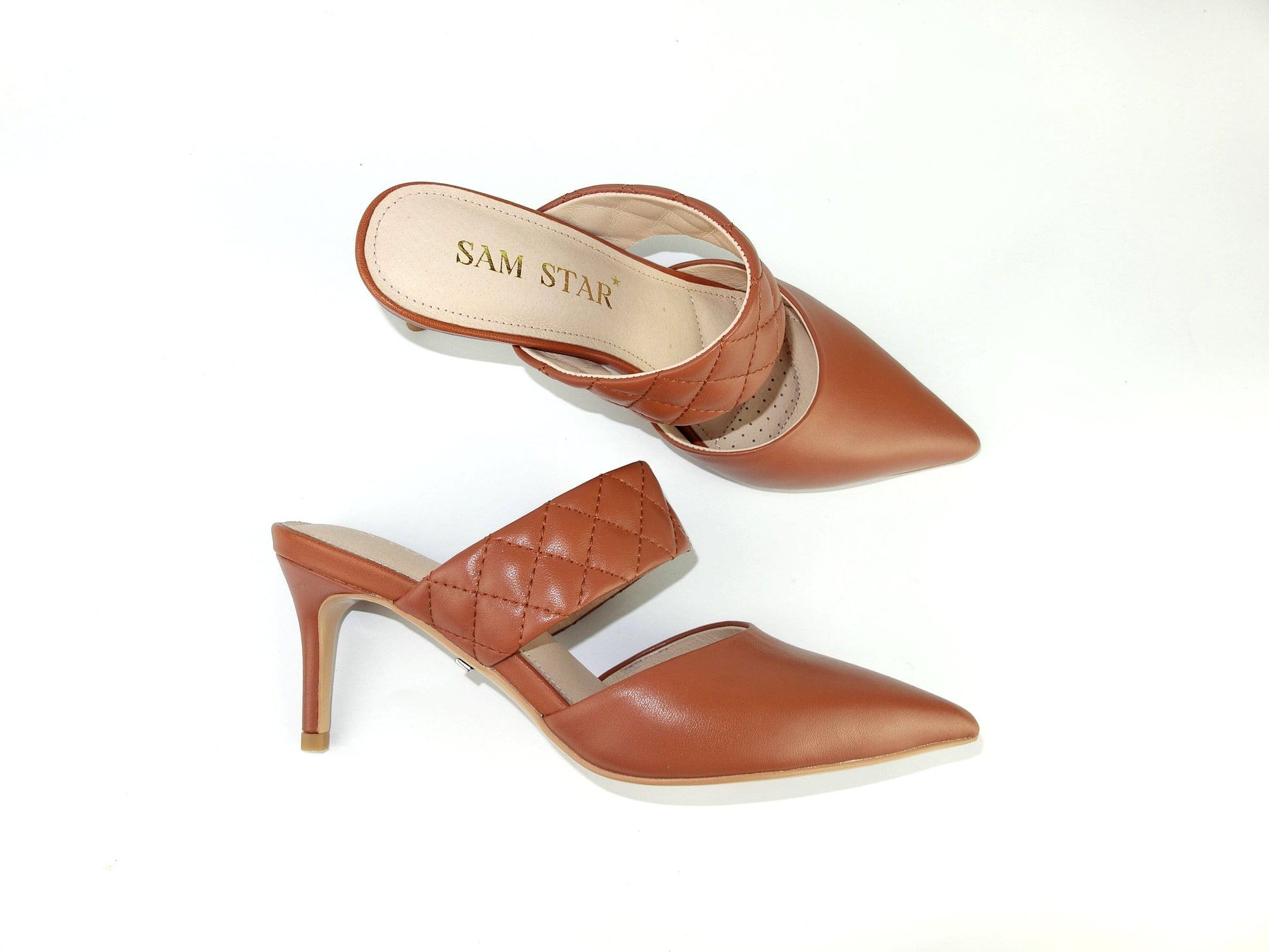 SS22015 Genuine leather court shoes in quilted detail in Tan ladies shoes Sam Star Shoes Tan 40/7 