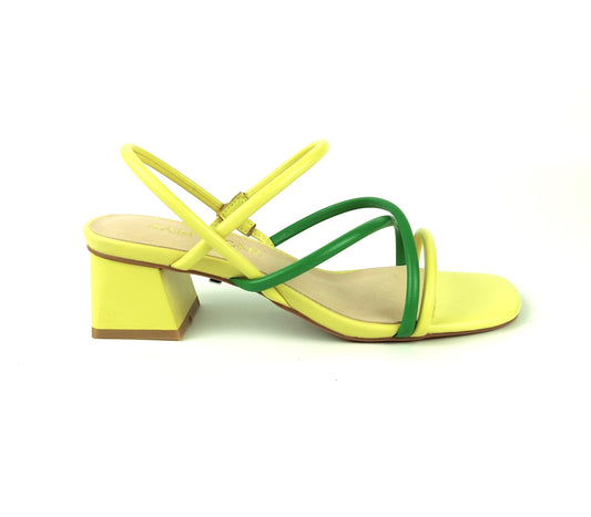SS22008 Genuine leather strappy block heel sandals in Green and Yellow sandals Sam Star Shoes Green/Yellow 38/5 