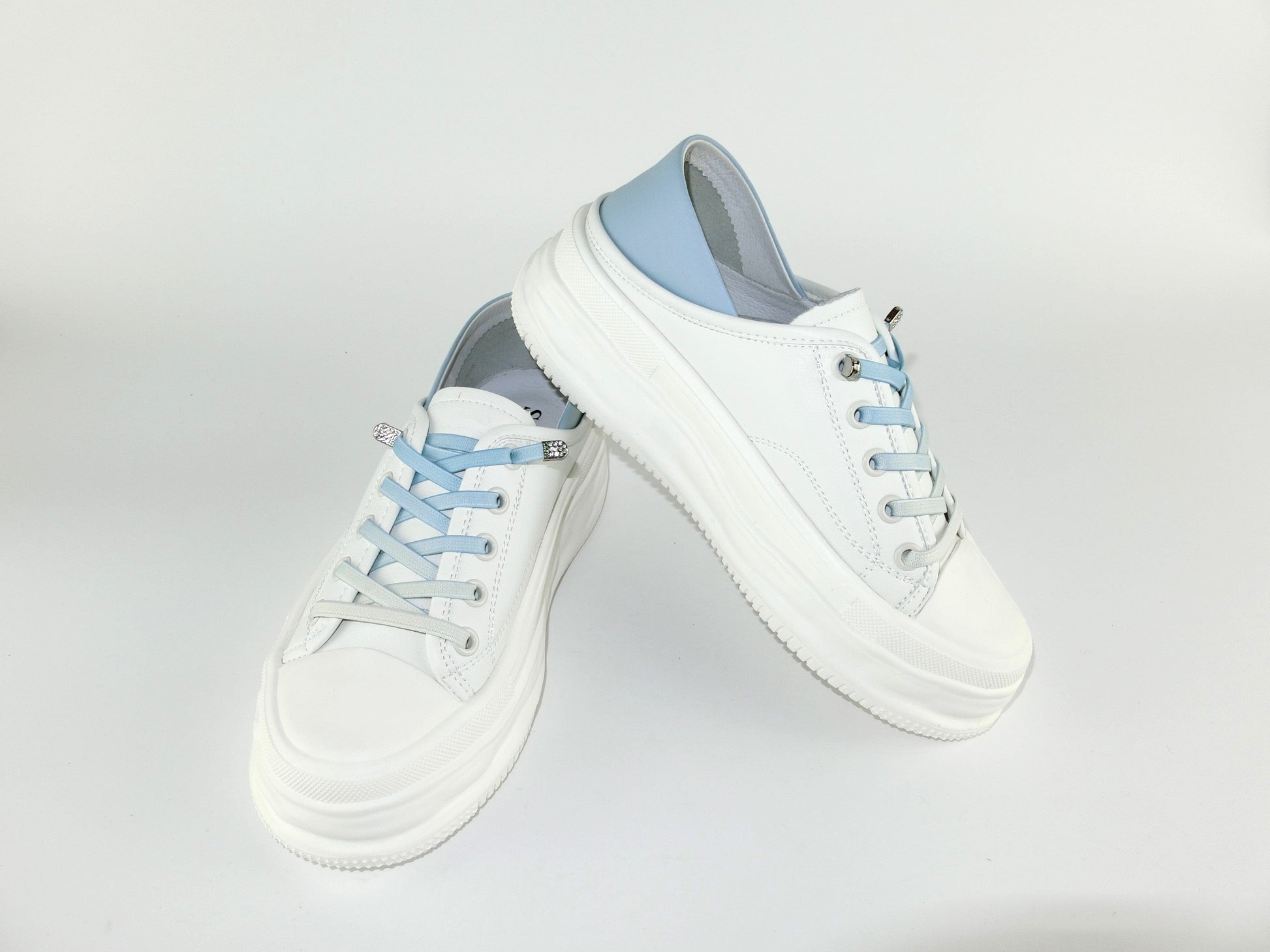 SS23003 Genuine leather white sneakers with cushions- Mint and Pale blue sneakers Sam Star Shoes 