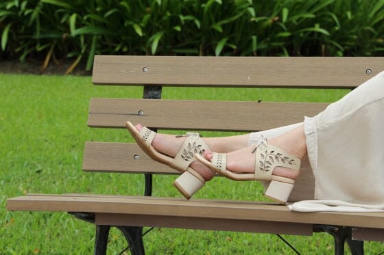 SS21002 Leather laser cut block heel sandals in Tan and Beige sandals Sam Star Shoes Beige 38 (5) 