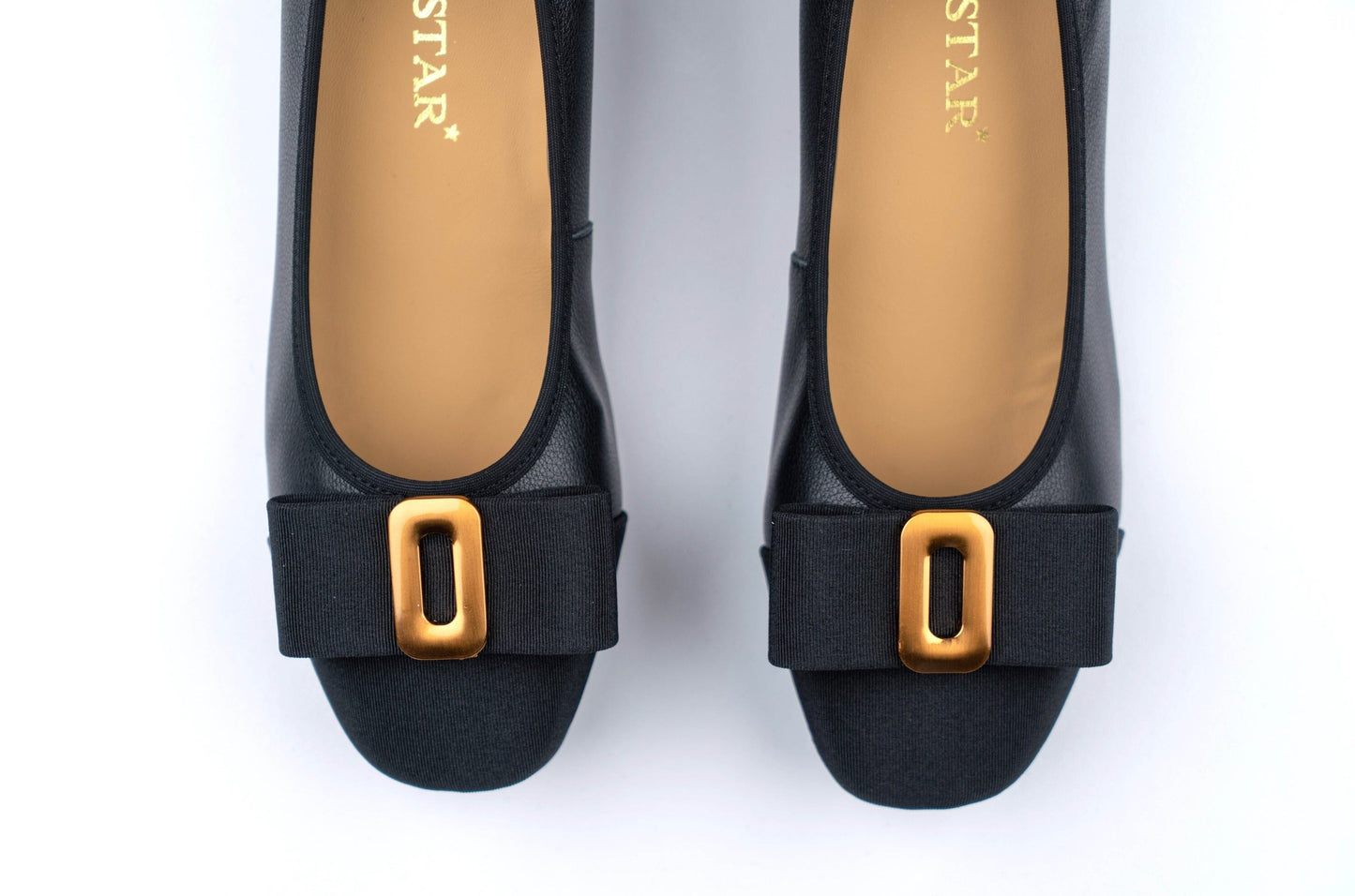 SS23002 Leather pumps with bow& gold buckle block heel ( new arrival ) Pumps Sam Star shoes Black 39/6 