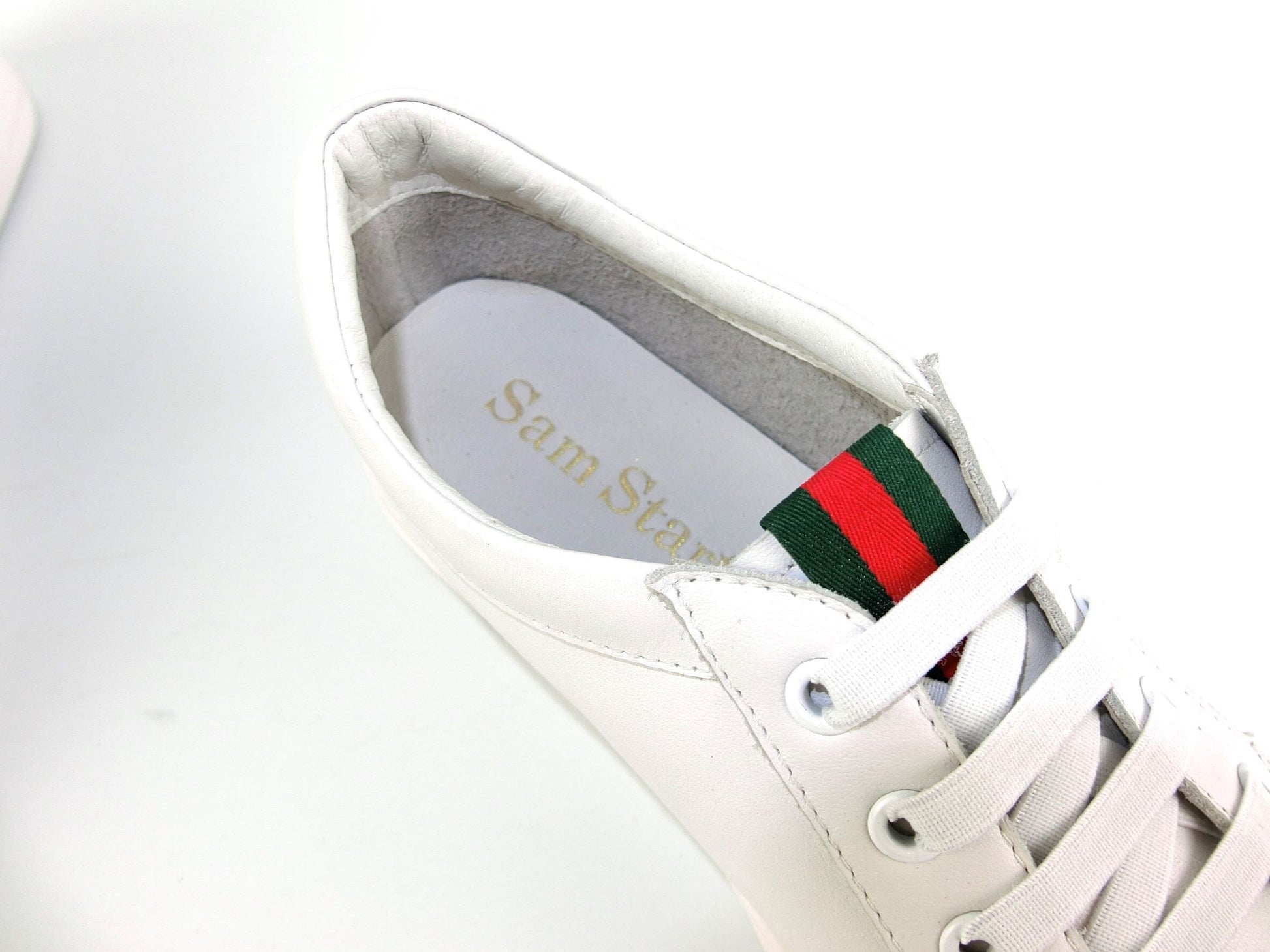 SS22004 Genuine leather sneakers with extra cushions - White with Green/Red ribbons sneakers Sam Star Shoes 