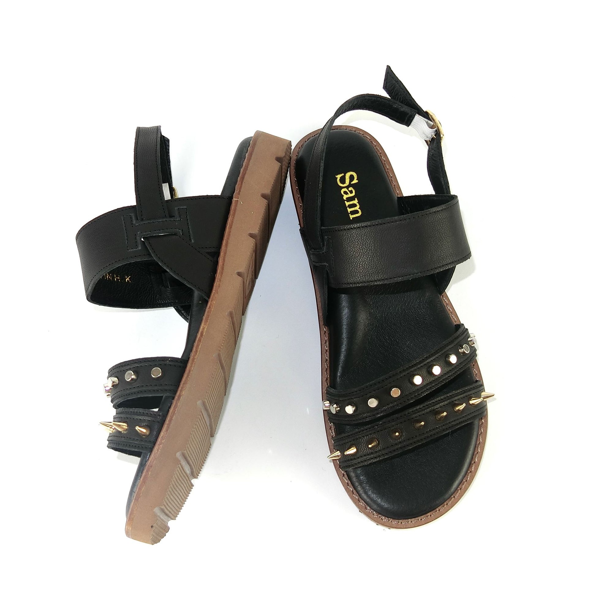 SS22018/19 Leather flat sandals with studs detail Sam Star Shoes 